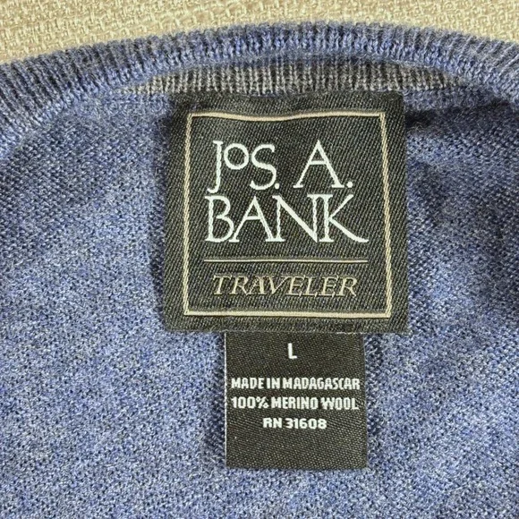 Jos A Bank Traveler Merino Wool V-Neck Sweater Mens Large Blue - Picture 2 of 6